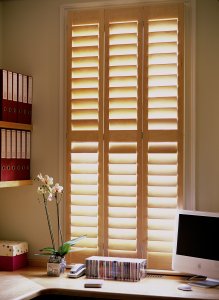 Maple Window Shutters for the Home Office from The New England Shutter Company